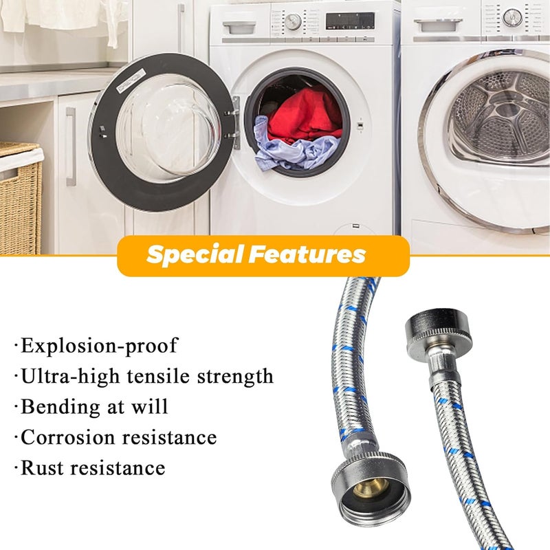 Techecook 6Ft Stainless Steel Washing Machine Hoses Burst Proof Hot and Cold Water Supply Hoses Universal for All Washers by - 2Pack Premium Water Supply Lines - 10 Years Warranty - Image 5